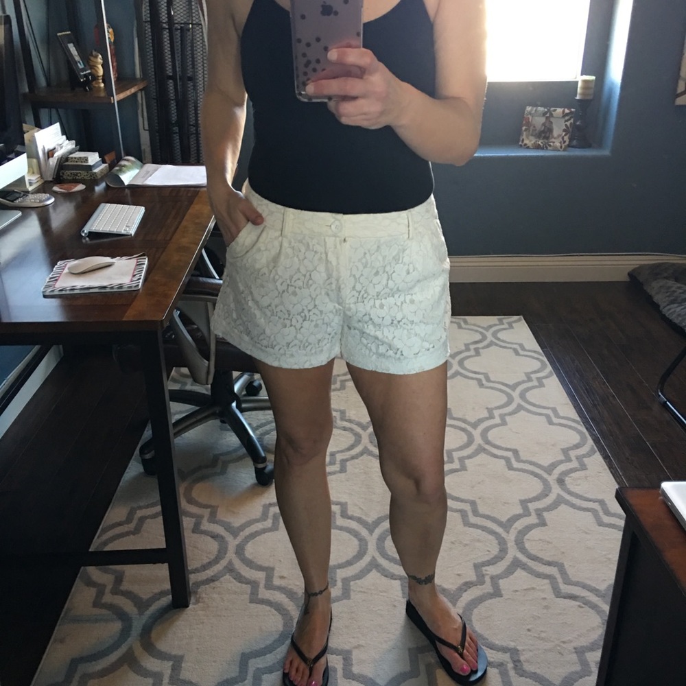 White lace shorts.